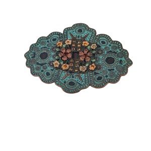 Floral Rhinestone Turquoise Colored Metal Belt Buckle